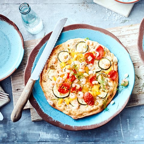 Flammkuchen mit Garnelen