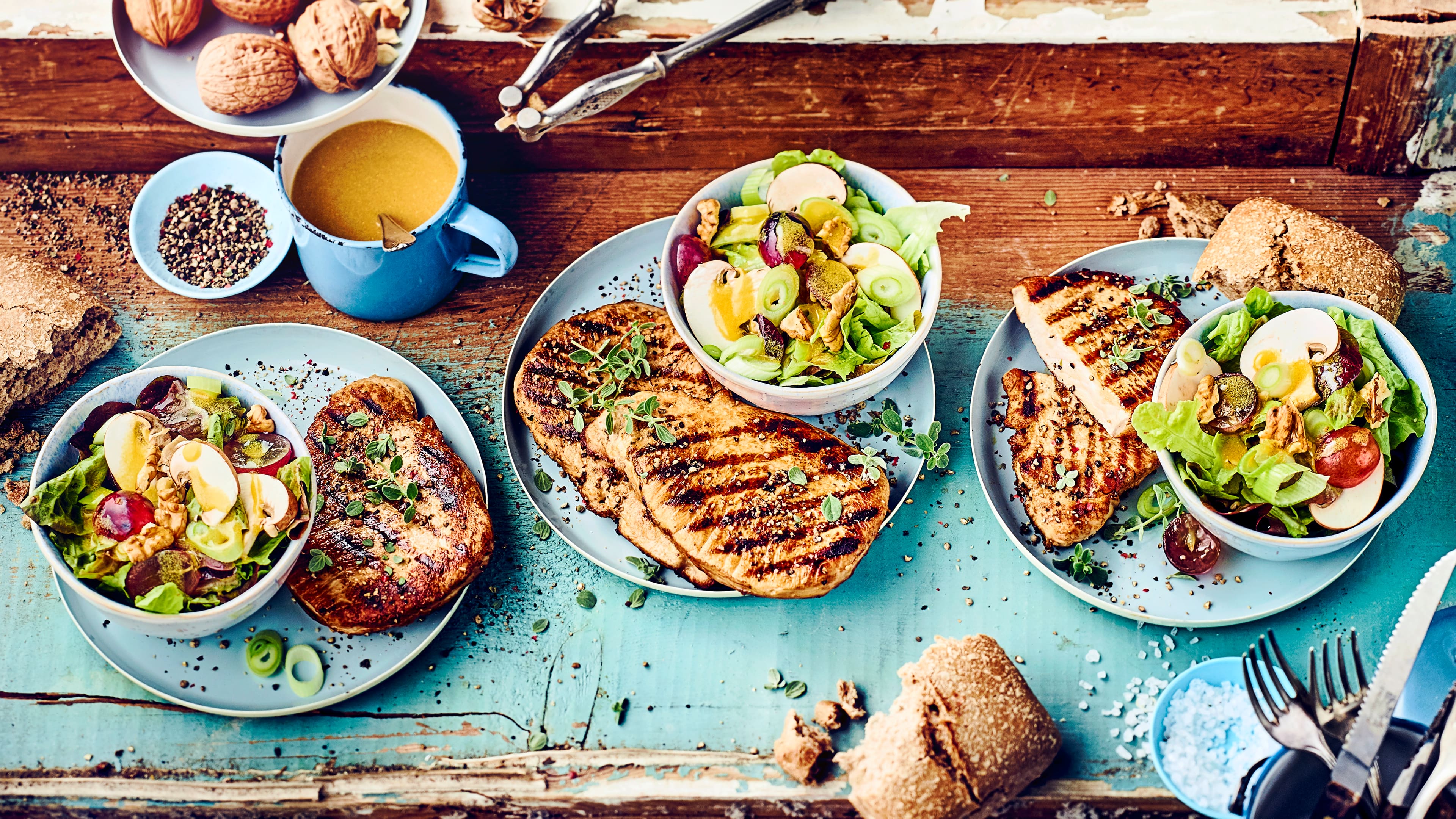 Grillsteak mit Blattsalat