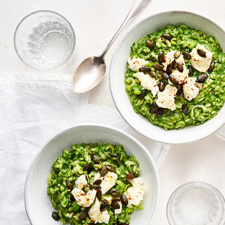 Grünkohl-Lauch-Risotto mit Mozzarella