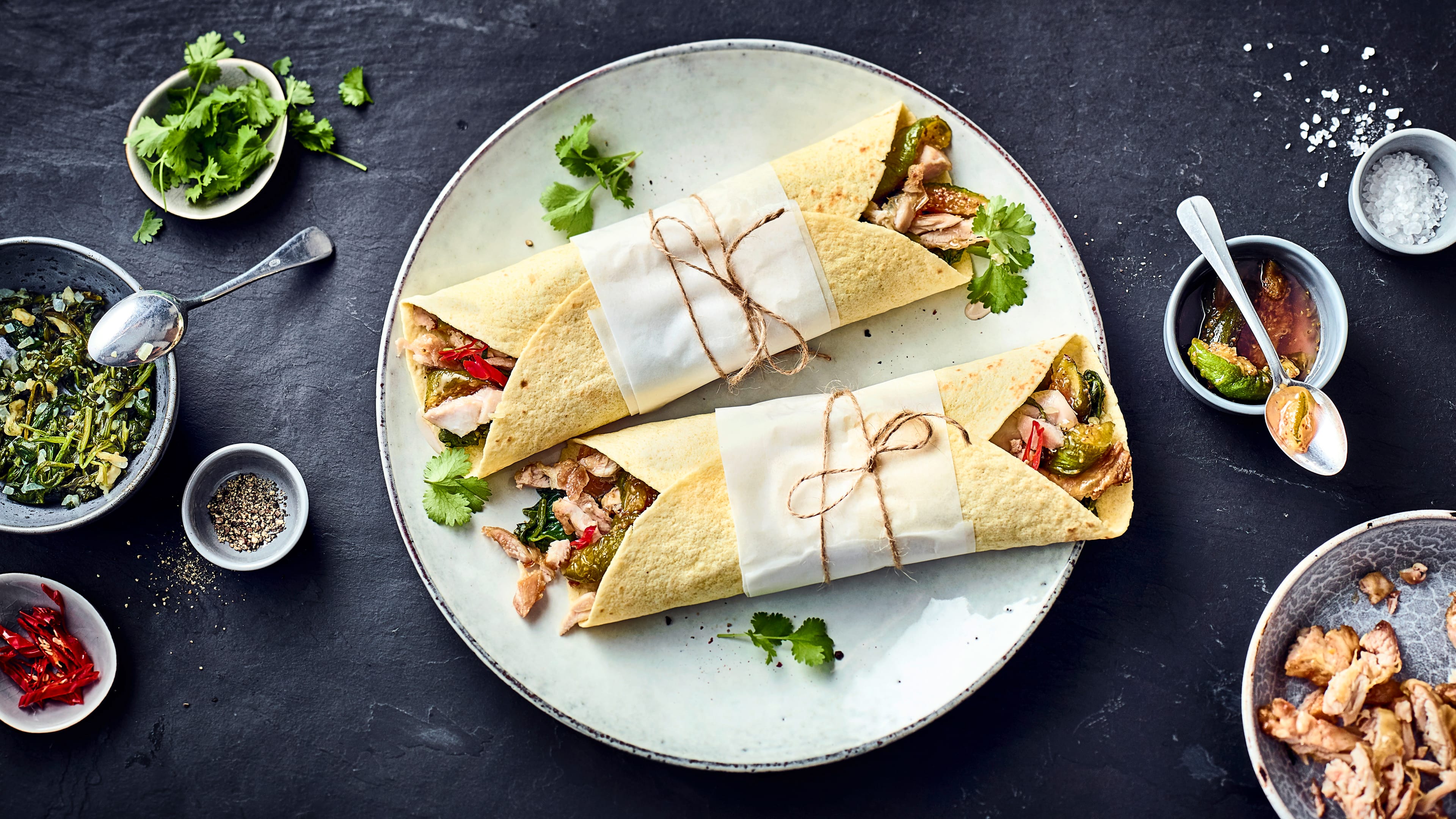 Hähnchen-Wraps mit Spinat und Ziegenfrischkäse