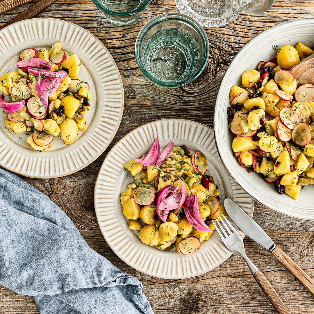 Veganer Kartoffelsalat mit Kräuterseitlingen