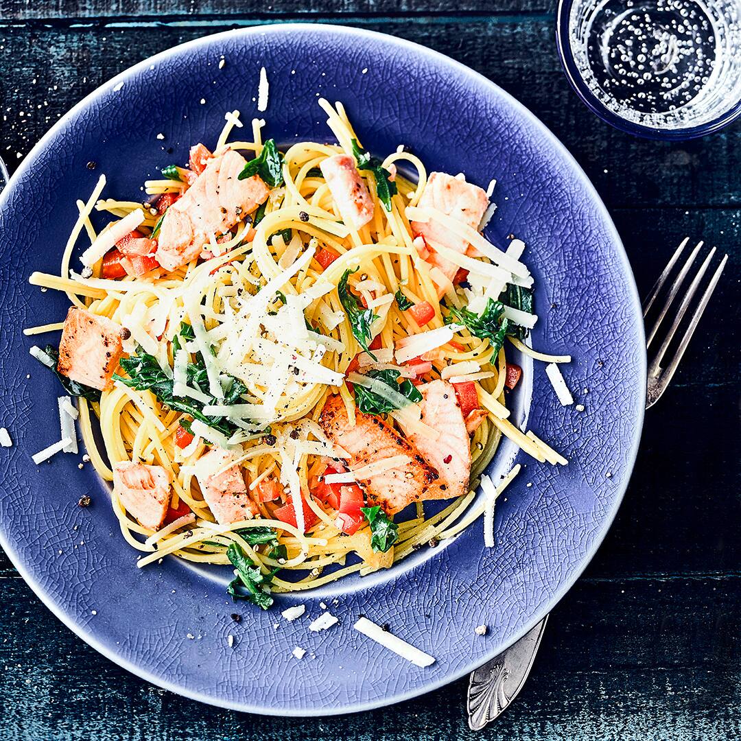 Wildlachs mit Spaghetti