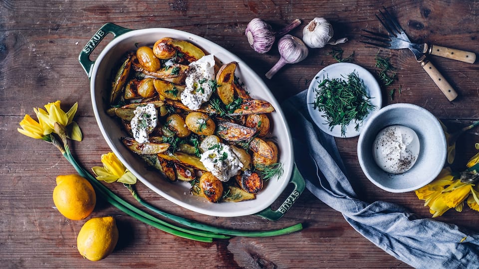 Roasted Mixed Potatoes mit Burrata